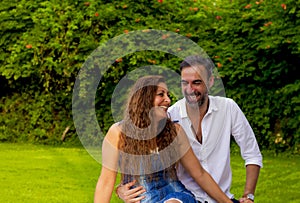 portrait of happy couple in the garden