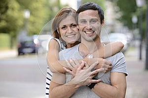 Portrait of a happy couple hugging