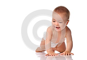 Portrait of happy crawling baby boy