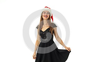 Portrait of happy cutie girl in santa hat