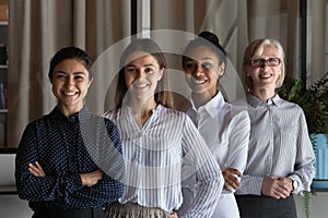Portrait of happy diverse female business team