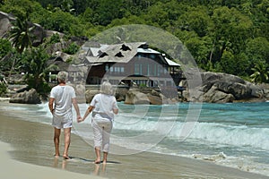 Portrait of a happy elderly couple walking