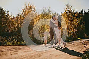 Portrait happy family mom dad and son having fun and enjoying spending time together