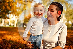 Portrait of happy family - Mother with her son spending time in