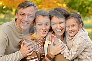 Portrait of a happy family in park