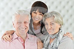 Portrait of happy family posing at home