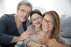 Portrait of happy family wearing eyeglasses