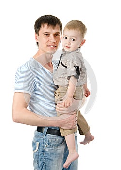 Portrait of a happy father with his little son. isolated on whit