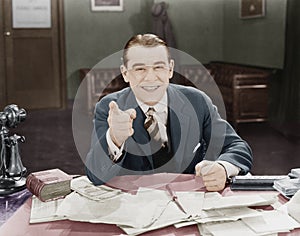 Portrait of happy friendly businessman