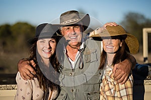 Portrait of happy friends enjoying during safari vacation