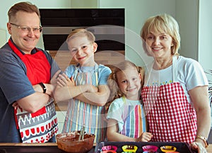 Portrait of happy grandparents have fun with their grandchildren