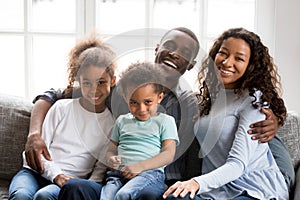 Portrait of happy large African American family at home