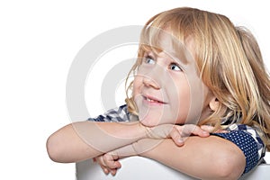 Portrait of happy little boy on white background
