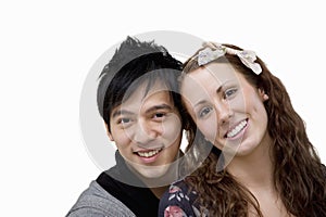 Portrait of happy loving couple over white background