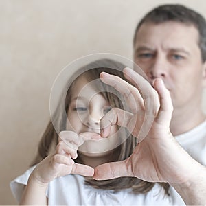 Portrait of happy loving family. Father and his daughter child girl playing. Cute baby and daddy. Concept of Father day. Family