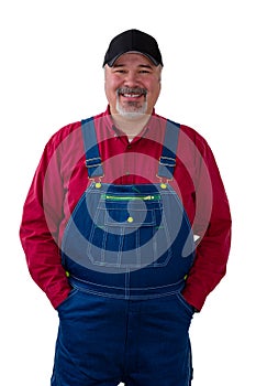 Portrait of happy man wearing dungarees