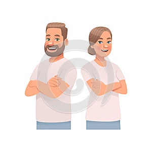 Portrait of a happy man and woman together, a couple of young people on a white background