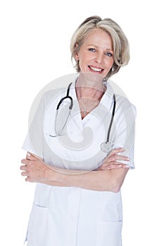 Portrait of happy mature female doctor