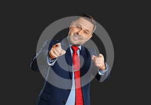 Portrait of happy mature man on background