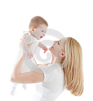 Portrait of happy mother with joyful baby