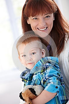 Portrait of happy mother and son