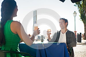 Portrait of happy multiethnic couple having romantic date