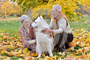 Portrait of happy Senior couple in autumn park