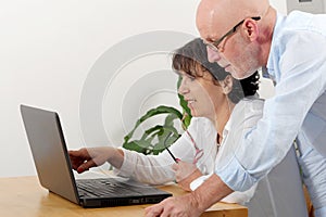 Portrait of a happy senior couple using laptop