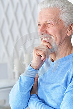 Portrait of happy senior man at home