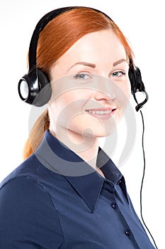 Portrait of happy smiling cheerful support phone operator