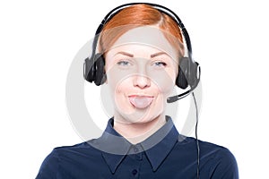 Portrait of happy smiling cheerful support phone operator