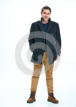 Portrait of happy smiling mid adult man on white