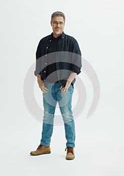 Portrait of happy smiling mid adult man on white