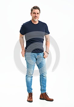 Portrait of happy smiling middle age man on white