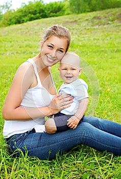 Portrait of happy smiling mother and son child