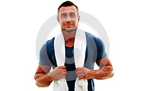 Portrait of a happy sportsman with towel