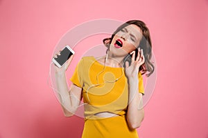 Portrait of a happy woman in dress and make up