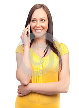 Portrait of happy woman with mobile phone