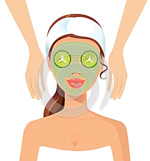 Portrait of happy woman receiving face massage at salon spa concept
