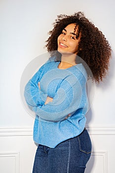 Portrait of happy young black woman smiling