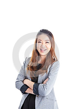 Portrait of happy young business woman isolated