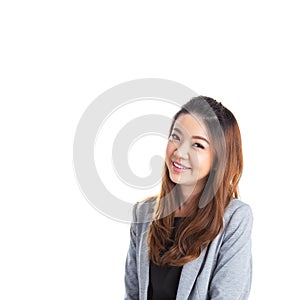 Portrait of happy young business woman isolated
