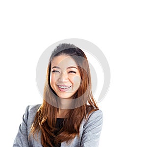 Portrait of happy young business woman isolated