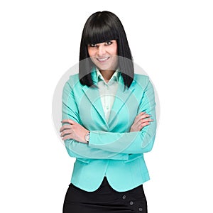 Portrait of happy young business woman isolated on