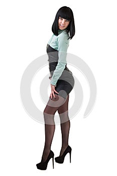 Portrait of happy young business woman isolated on white