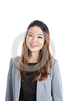 Portrait of happy young business woman isolated