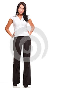 Portrait of a happy young business woman standing full lenght