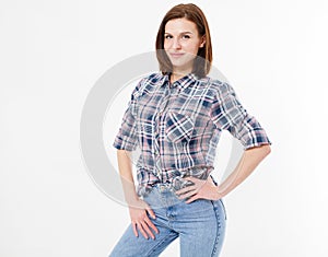 Portrait of happy young casual woman isolated on white background