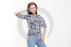 Portrait of happy young casual woman isolated on white background