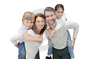 Portrait of a happy young family isolated